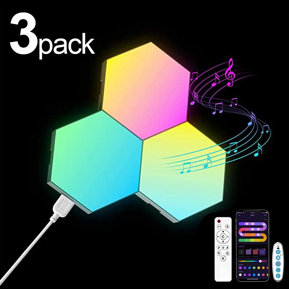 Hexagonal hexagonal luzes LED para quarto, parede painel RGB, Smart App, Modular Gaming Lights, Night Light, música Sync, favo de mel, 20, 12, 8, 3 Pack - Image 1