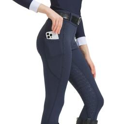 Calças de equitação femininas com bolsos com zíper equestre cavalo volta cavaleiro calças justas de silicone roupas esportivas ao ar livre - Image 2