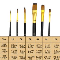6 pçs conjunto de pincel pintura artista preto punho de madeira óleo acrílico aquarela escova para o corpo rosto rocha desenho da lona arte artesanato - Image 2