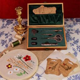 Kits De Costura De Madeira Vintage Estilo Europeu Conjunto de Tesouras De Bordados Antigos Ferramentas De Costura Retro, Suprimentos De Artesanato DIY - Image 5