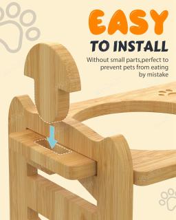 Tigelas de bambu ajustáveis para cães, Dog Feeder Stand, tigelas de aço inoxidável para cachorros e gatos, acessórios para animais de estimação - Image 6