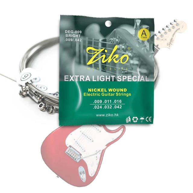 Cordas de Guitarra Elétrica ZIKO DEG-09 em Aço com Revestimento - Acessórios Perfeitos para Iniciantes e Prática