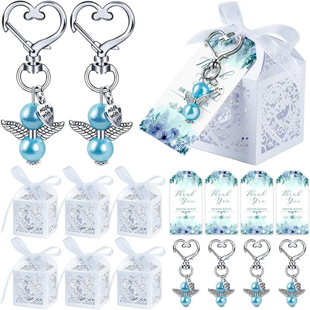 Conjunto de chaveiro de anjo da guarda, 24 peças, com etiqueta de agradecimento, caixas de doces para chá de bebê, casamento, festa de aniversário, decoração, presente - Image 1