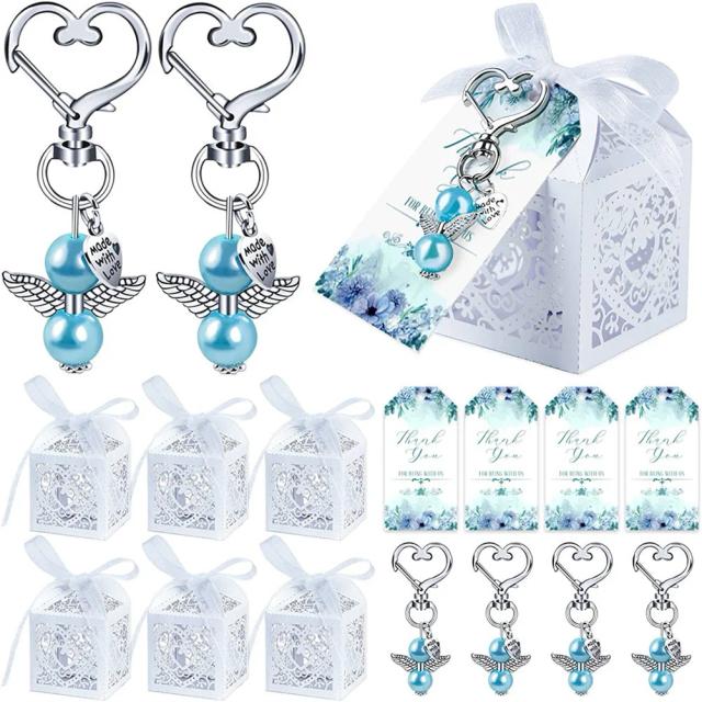 Conjunto com 24 Chaveiros de Anjo da Guarda e Etiquetas de Agradecimento para Chá de Bebê, Casamento e Festas Celebratórias