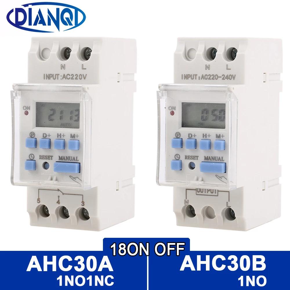 1pc ahc30a/ahc30b 40a 7 dias trilho din lcd semanal programável interruptor de temporizador eletrônico 1no1nc 220vac 12v24vdc 18on/off relé de tempo - Image 1