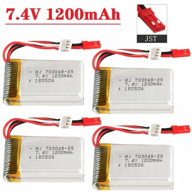Bateria Lipo 2S 7.4V 1200mAh 703048 para Zangão MJXRC X600 com Conector JST - Peças Sobressalentes de Li-Ion