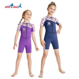 Neoprene Shorty Wetsuit infantil, zíper frontal quente, uma peça, esportes aquáticos, surf, natação, mergulho, meninas, crianças, 2,5mm - Image 1