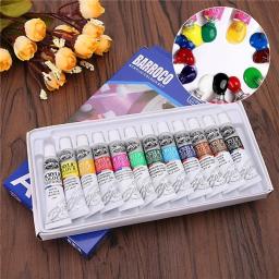 Profissional Acrílico Aquarela Pintura Conjunto, DIY Arte Pintura, Cerâmica Pedra Tintas Escova, Prático Material Escolar, 12 Cores por Conjunto - Image 1