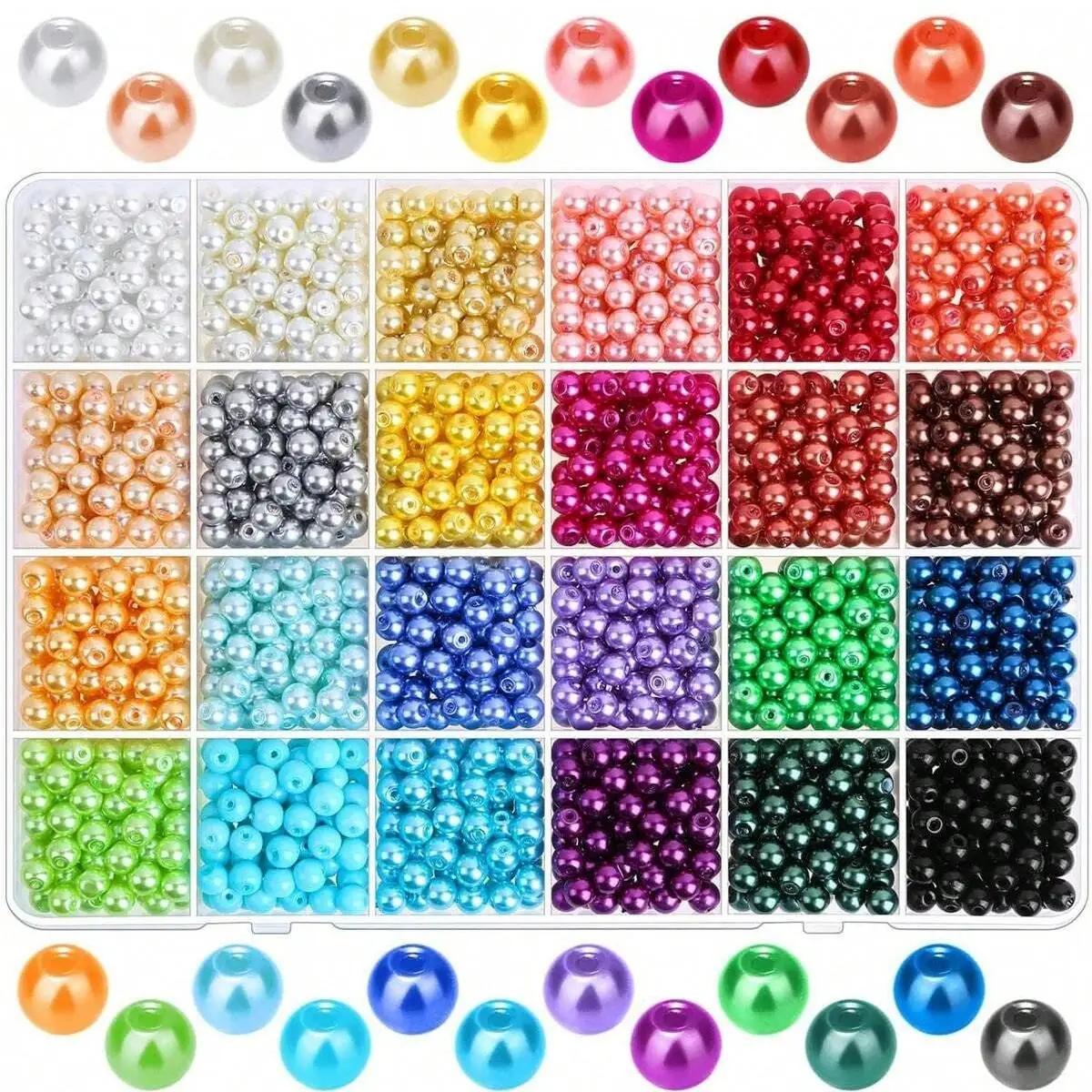 Faux Pearl Set para Fazer Jóias DIY, Pulseira e Colar, Materiais com Caixa, 6mm, 24 Cores, 1680PCs - Image 1