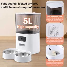 Alimentador automático para gatos com ou sem câmera Smart Auto Pet Bowl, App Controle Remoto, Dispenser de Alimentos, Grande Cão 5L, 1 Tigela, 2 Tigelas - Image 4