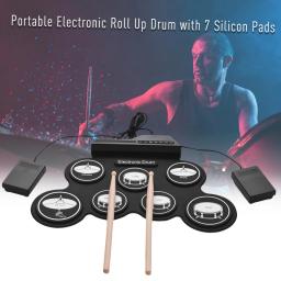 Conjunto de bateria eletrônica usb roll-up silicone tambores almofada digital dobrável elétrico portátil tamanho compacto kit mão prática com pedal - Image 1