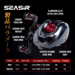 Seasir mansory carretel de pesca de arremesso 146g carbono ultraleve 11 + 1 7.3:1 hs relação híbrido rolamento cerâmico carretéis duplos água do mar - Image 2