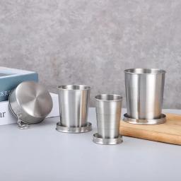 Copo Dobrável De Aço Inoxidável, Panelas De Acampamento, Xícaras Retráteis, Utensílios de acampamento, Louça Dobrada, 75 ml, 150 ml, 250ml - Image 5
