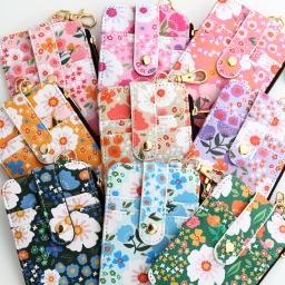 Pulseira de contas de silicone, bolsa de couro, chaveiro wristlet, pulseira carteira, impresso floral, Fragmentado ID Bag, 2024 - Image 6