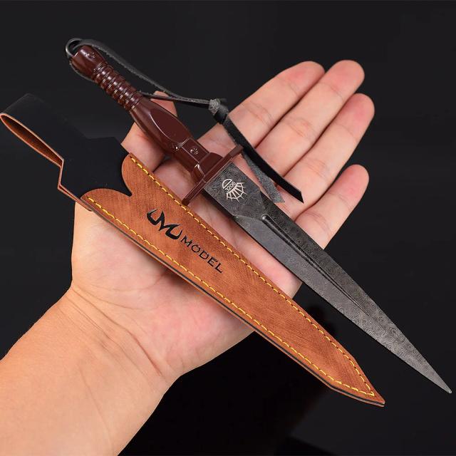 Espada de Aço Damasco: Katana Antiga em Miniatura de 22cm como Chaveiro ou Presente Decorativo