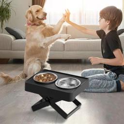 Tigelas de comida para cães de aço inoxidável com suporte Alimentadores ajustáveis para animais de estimação Altura da mesa Double Dog Bowl Stand - Image 4