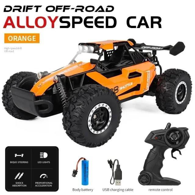 Modelo RC de Carro Off-Road com Luzes LED e Controle Remoto 2.4 GHz - Alta Velocidade e Drift para Crianças