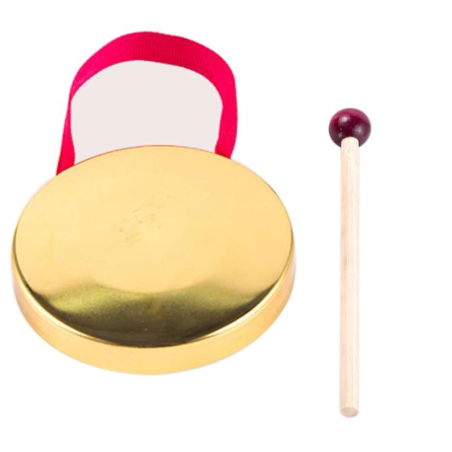 Instrumento Musical Tradicional Chinês de Percussão para Crianças: Bastão de Madeira e Gongos de Cobre