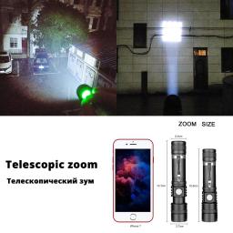 Lanternas LED de alta potência Zoomable, Tocha de acampamento com contas de lâmpada LED T6, Impermeável, 4 modos de iluminação, Carregador USB multifuncional - Image 2
