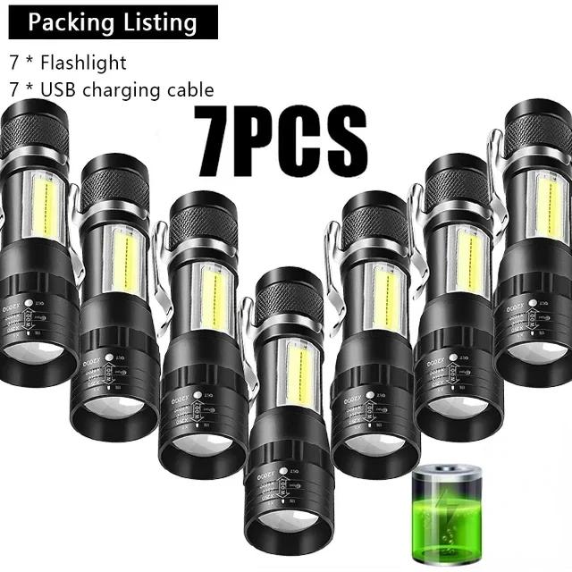Usb recarregável mini lanterna cob + xpe portátil bateria embutida zoomable pequena tocha 3 modo acampamento lanternas de emergência