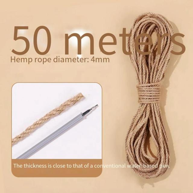 Corda de Substituição para Pólo de Arranhador Natural de Sisal em Cânhamo, Disponível em 4mm, 6mm e 8mm, Comprimentos de 2m e 5m, Acessórios DIY Duráveis para Gatos