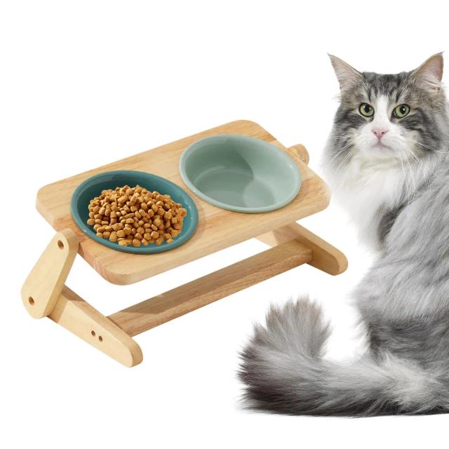 Suporte Elevado para Tigelas de Cães com 2 Tigelas de Cerâmica - Alimentador de Água para Gatos e Cães Pequenos
