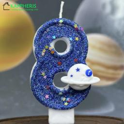 Vela de aniversário Sparklers para bolo, planeta cósmico, velas originais de aniversário, vela azul infantil, 1 ano - Image 2