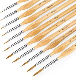 Conjunto de pincéis de pintura de detalhes em miniatura premium, 11 peças com haste triangular de madeira natural para modelos de artesanato a óleo de aquarela, desenho de linha ótimo - Image 1