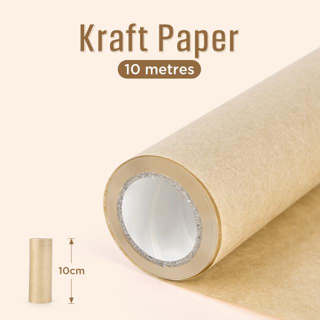 Rolo de papel kraft marrom biodegradável para embrulho e artesanato - 10 metros de envoltório resistente