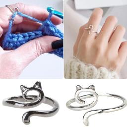 Tamanho ajustável Cat Ears Crochet Ring, Iniciante Tricô, Crochê Loop, Fio Envolvido Anéis, Ferramenta Reguladora de Tensão - Image 1