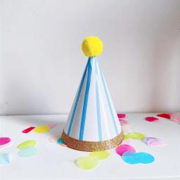 1 pçs papel cone chapéus de aniversário fantasiar-se meninas meninos primeira festa de aniversário colorido listrado chapéu decorações de festa adulto crianças - Image 5
