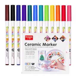 Canetas de tinta cerâmica para crianças, canetas acrílicas, bricolage, pintura, madeira, rocha, vidro, desenho, 12 cores - Image 1
