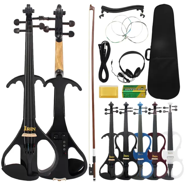 Kit Iniciante de Violino Elétrico Sólido IRIN com Estojo, Arco e Acessórios para Estudantes