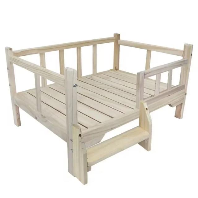 Cama de Madeira Maciça Destacável com Canil e Colchonete para Cães e Gatos pequenos