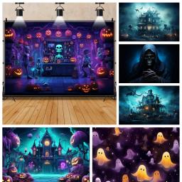 Halloween Skeleton House Banner Backdrop, Horror Night, Abóbora, Festa em família, Personalizado, Adulto, Crianças, Pôster de parede, Decor Background - Image 1