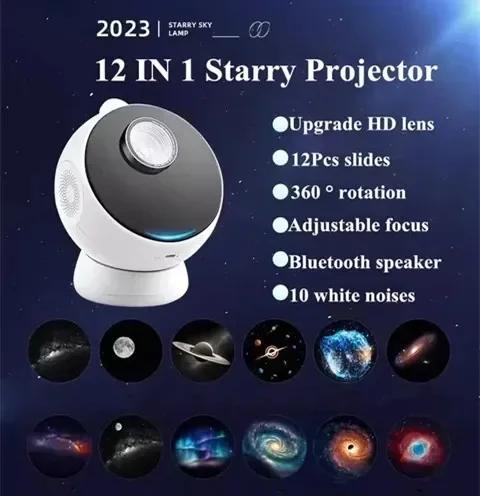 Projector Galáctico 3D Sem Fio: 1-12 Estrelas em Alta Definição com Som e Foco Ultra Claro