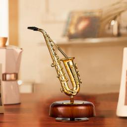Clássica Wind Up Saxophone Music Box, Twirling Music Box, Base giratória, réplica em miniatura, instrumento de sopro - Image 1