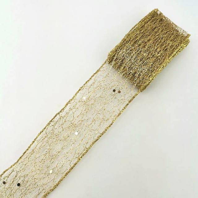 Fita de Ouro Brilhante para Embalagem de Presente de Natal e Decoração de Casamento - 50mm, 2m/rolo com Borda Dobrável