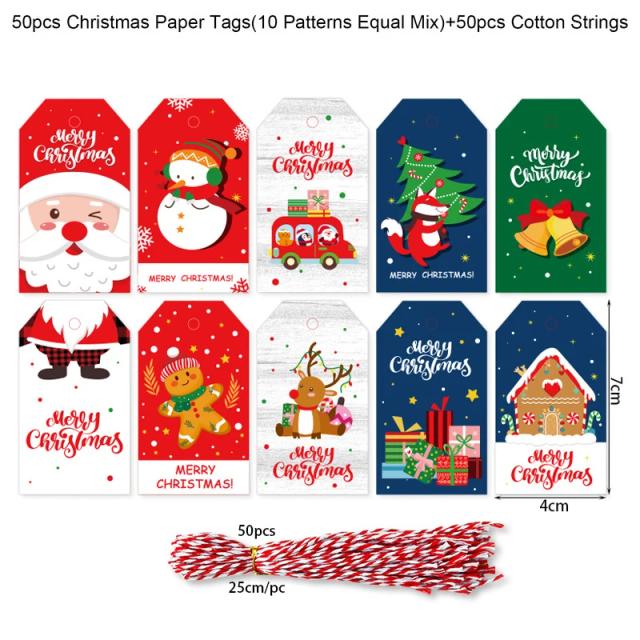 Etiquetas de Papel Kraft Natalinas para Presentes - 48/50 Peças Artesanais com Tema de Papai Noel e Ornamentos Decorativos para o Ano Novo