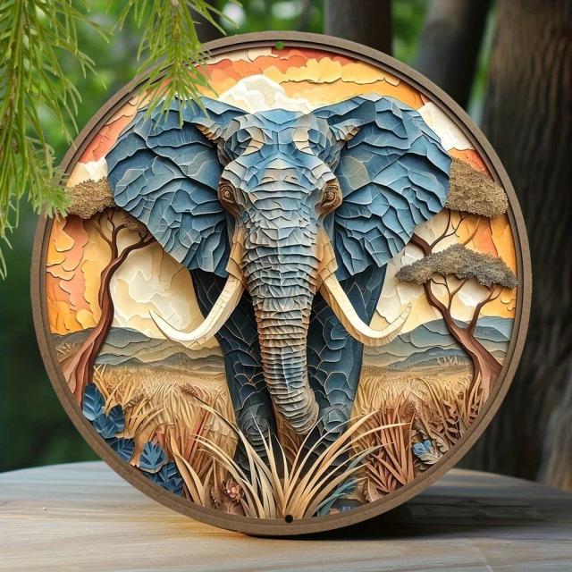 Elegante Sinal de Metal em Forma de Elefante Faux Origami para Decoração de Casa e Entrada - Presente Único para o Dia dos Pais 8x8