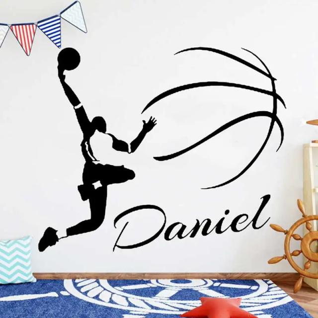 Decalque de Parede Personalizado para Meninos Jogadores de Basquete - Arte em Vinil para Decoração de Quarto Infantil