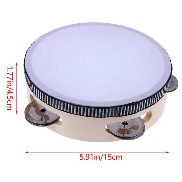 Tamborim Portátil de Madeira para Crianças - Instrumento Musical Educativo de Percussão de 15cm
