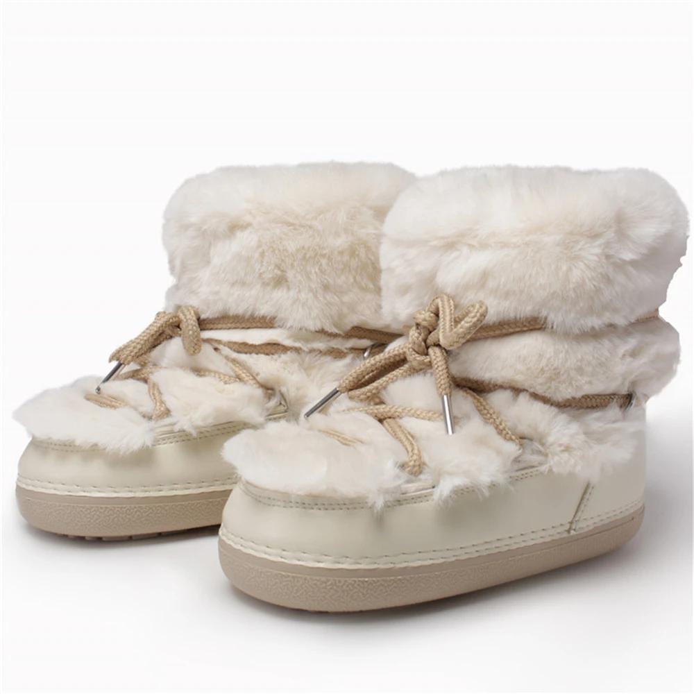 2025 botas de neve de inverno botas de esqui femininas luxo fofo peludo botas de pele feminino rebites quente plataforma à prova dwaterproof água botas de algodão preto - Image 1