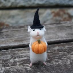 Feltro Mouse e Abóbora Ornamento, Halloween com uma agulha de abóbora, Presente de Natal, Agulha Animal, Ornamento Animal Miniatura - Image 1