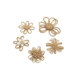 Flores de serapilheira de juta, 5 peças, fio de juta, flores artesanais para diy artesanato floral feito à mão, decoração de festa de casamento para casa - Image 2