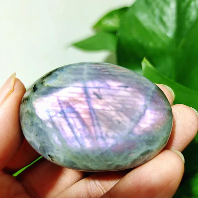 Decore sua casa com pedras preciosas naturais: Cristais de cura, Labrador e Palm Stone para energia espiritual e beleza em luz roxa