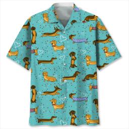 Camisa de desenho animado 3D, cão dachshund, animal, animais, gráficos, mangas curtas, tops havaianos, blusa de lapela solta - Image 4