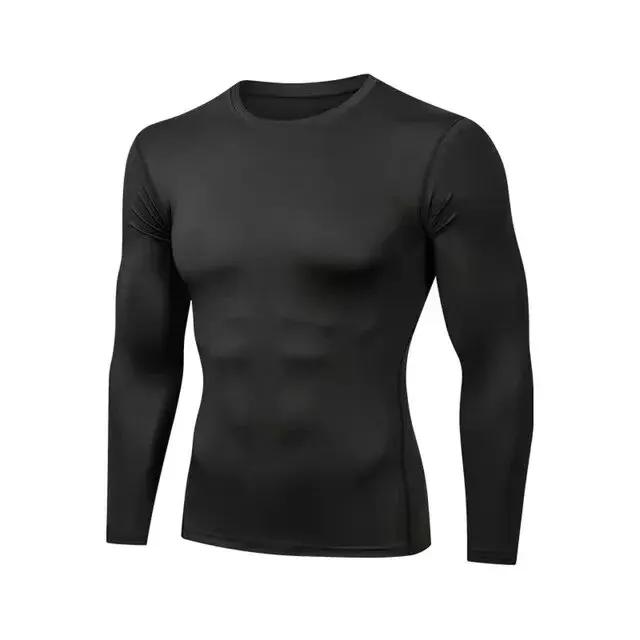 Camisa de compressão de manga comprida para homem, camiseta esportiva de secagem rápida com camada de base, para corrida e academia - Image 1