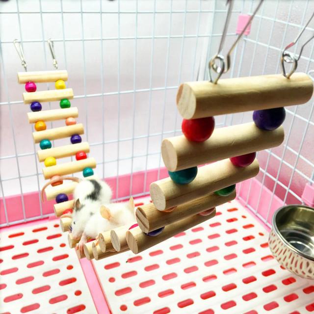 Escada de Madeira para Pássaros com Suporte - Brinquedo Ideal para Canários, Periquitos e Finches