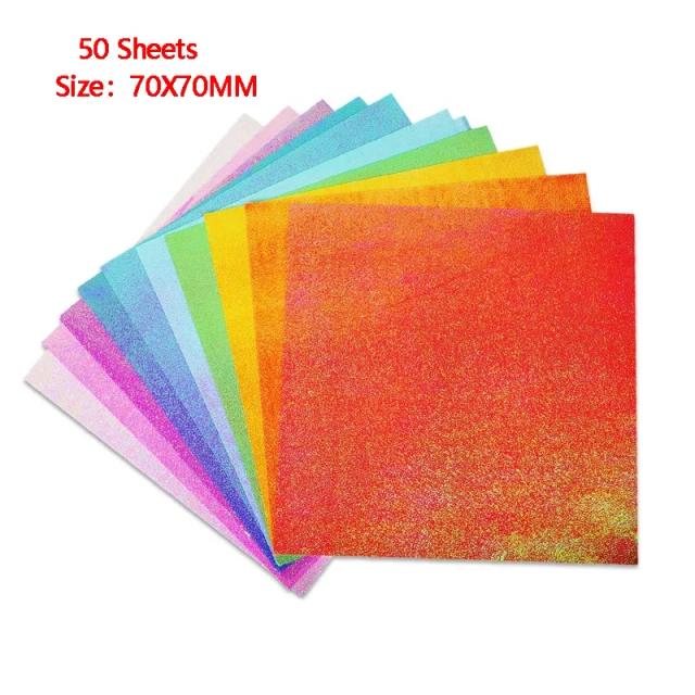 Papel de Origami com Glitter para Dobragem - 50 Folhas para Guindaste da Sorte, Artesanato e Decoração de Festas DIY
